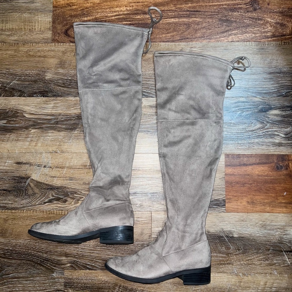 Unisa Taupe Over-the-Knee Faux Suede Boots, Size 7